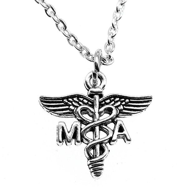 

wysiwyg 5 pieces metal chain necklaces pendants male necklace fashion ma medical caduceus symbol 20x19mm n2-b13716, Silver
