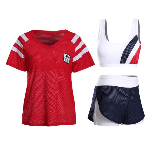 

summer yoga suit female fitness clothes pingyu tennis 3-piece women outdoor running shorts fitness training clothing size m-xxl, Black;blue