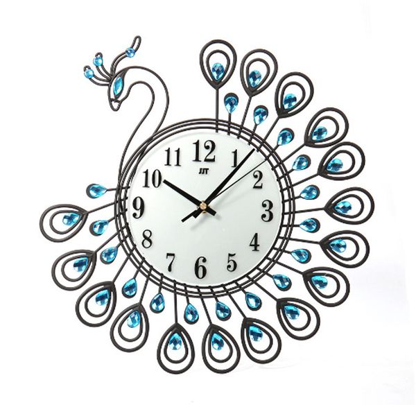 

home decor creative gold peacock large wall clock metal living room wall watch