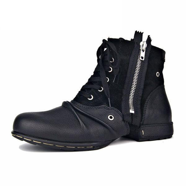 

men boots genuine leather men shoes handmade ankle boots superstar boots classic outdoor winter shoes martin boot, Black