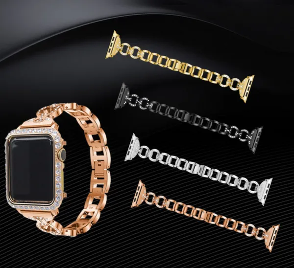 Mulheres Cristal Rhinestone Diamond Watch Bands Pulseira de Aço Inoxidável Pulseira para Iwatch Series 4 para Bandas de Apple Watch 40mm 44mm