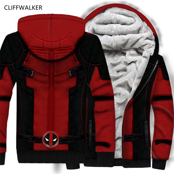 

dropshipping deadpool 3d print hoodie autumn winter hip hop thicken sweatshirts zipper flannel hooded coat us size, Black