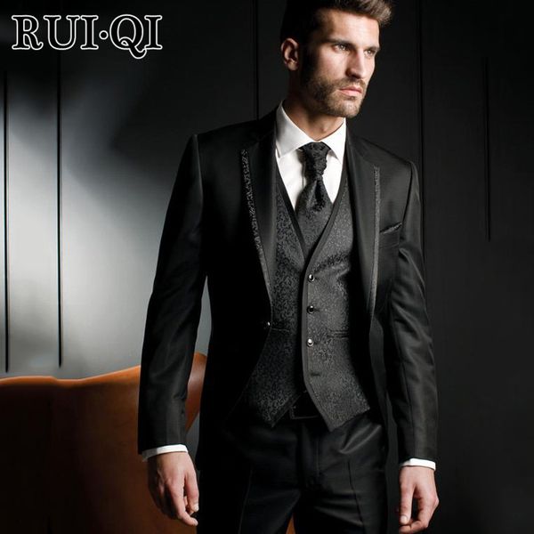 

black suit men harringbone wedding men suits three piece custom groom tuxedos for evening party 2018 jacket pants vest blazer, White;black