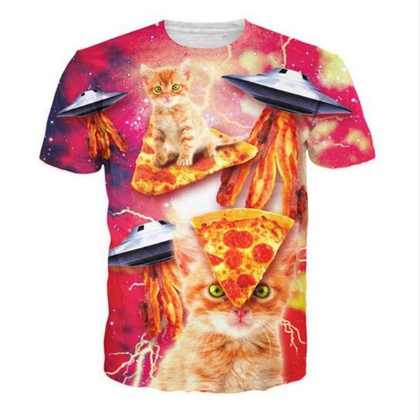 

fashion bacon pizza space cat t-shirt funny 3d printed women/men short sleeve t-shirt casual k231, White;black