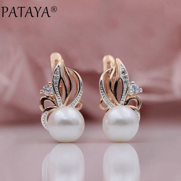 

pataya new women exclusive flame type 585 rose gold shell pearls drop earrings white natural zircon ru party wedding jewelry, Silver