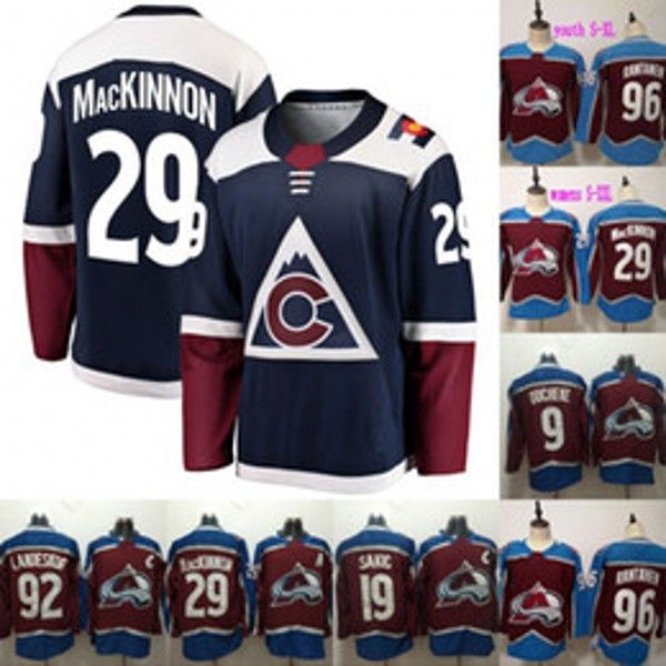 

29 nathan mackinnon jer ey colorado avalanche 9 matt duchene 19 joe akic 92 gabriel lande kog 96 mikko rantanen hockey jer ey whole ale, Black;red