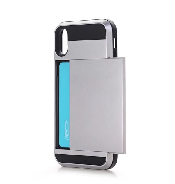 

2018 for iphone 8 case muliti color options sliding card slot mobile case shockproof hybrid tpu+pc phone case