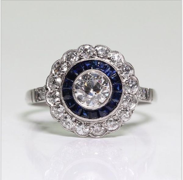 

blue and white zirconia full brick ring, Silver