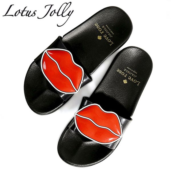 

fashion 2018 summer women lovely lips beach slippers platform thick soled sandals women shoes flip flops zapatillas mujer, Black