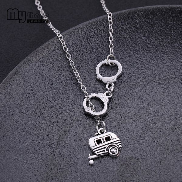 

my shape sliver plated ambulance car pendant necklace handcuffs charms and chain choker fashion jewelry for nurse gift, Silver