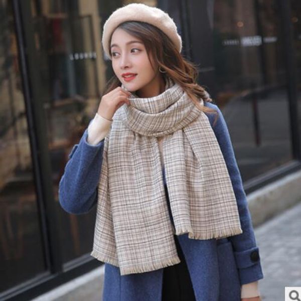 

winter new women scarf fine checks cashmere pulled scarf female students to build a thick warm womens neck, Blue;gray