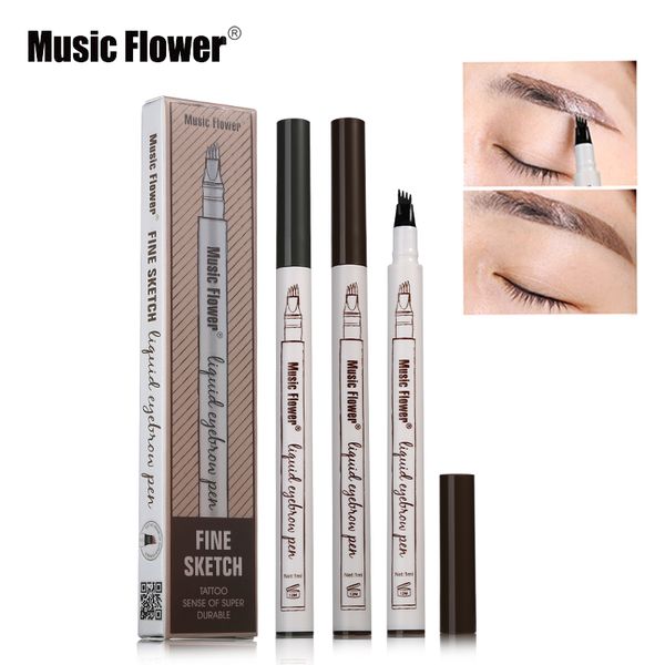 3 Cores da música Flower marca de maquiagem Belas Esboço Líquido sobrancelha caneta Waterproof Super Tattoo Durable Eye Brow Pencil
