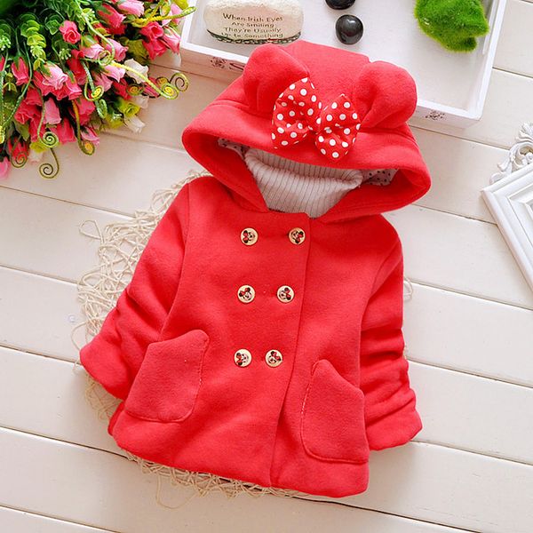 

0-3 year old thick coat new winter fashion girl woolen jacket hat butterfly double breasted cartoon children's coat age, Blue;gray
