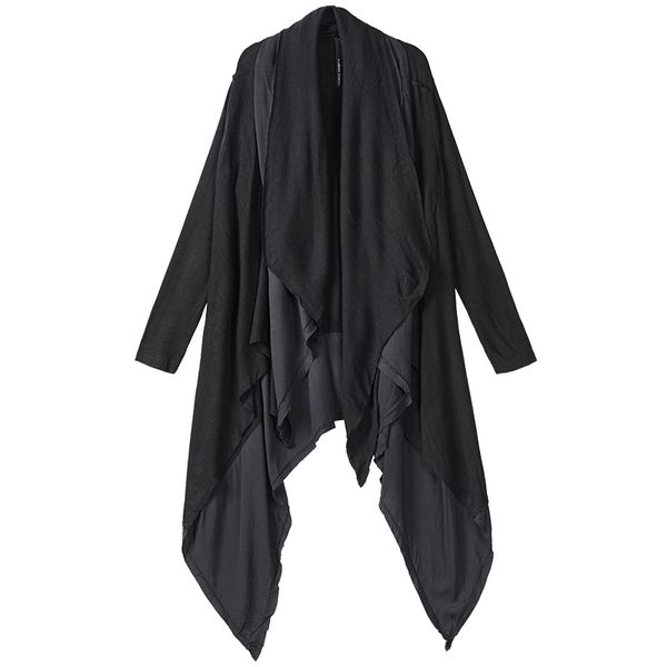 

dark cloak coat personality cloak nightclub coat male tide gothic fake two pieces over knee robes, Tan;black