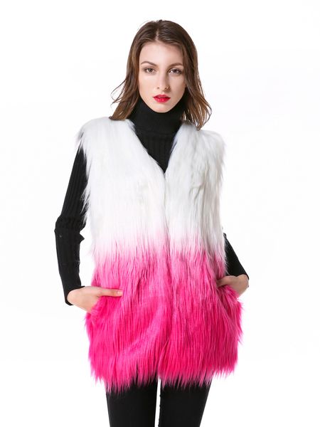 

fluffy jacket long gradient imitation washed wool fur vest to keep warm imitation mongolia sheep fur female vest coat, Black