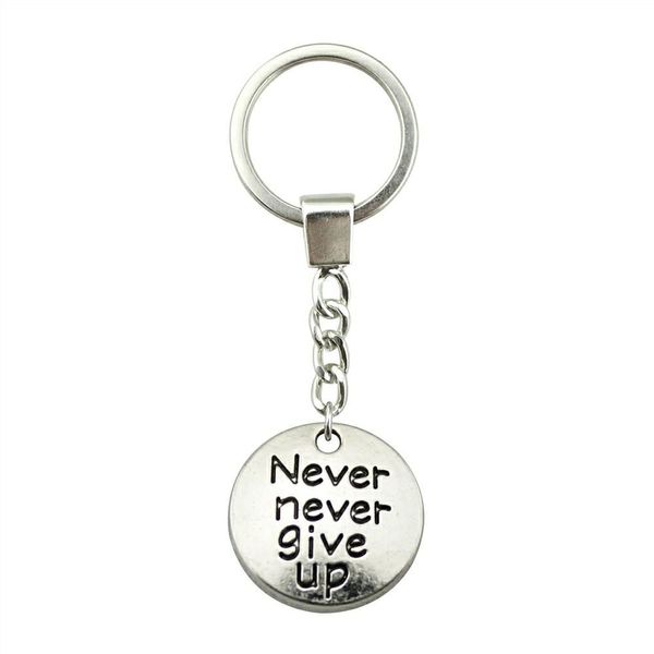 

6 pieces key chain women key rings couple keychain for keys never never give up tag 20x20mm, Slivery;golden