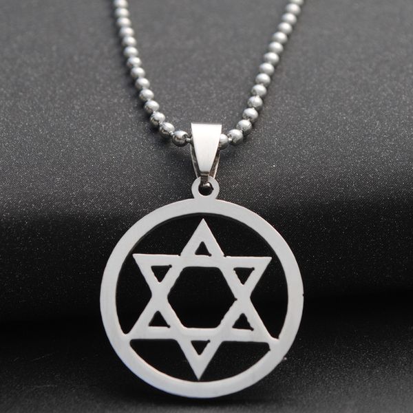 

1 stainless steel israel emblem necklace geometric round overlapping triangle hexagon six-pointed star magic symbol lucky mother men's, Silver