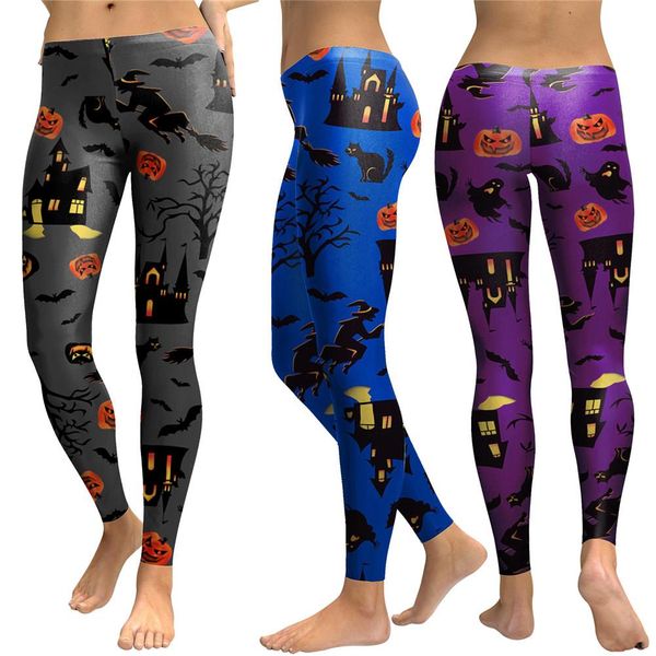 

women yoga pants high elastic halloween pumpkin light print fitness sport leggings tights slim running sportswear sports pants, White;red