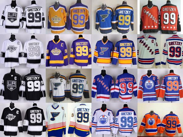 

los angeles kings #99 wayne gretzky jerseys hockey st. louis blues la los angeles kings vintage blue white black yellow orange, Black;red