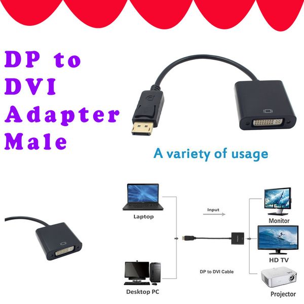 Adaptador DP para DVI Macho para Fêmea Conversor Cabo Adaptador 1080 P para Monitorar Computador / HDTV / Laptop em cabo de áudio e vídeo