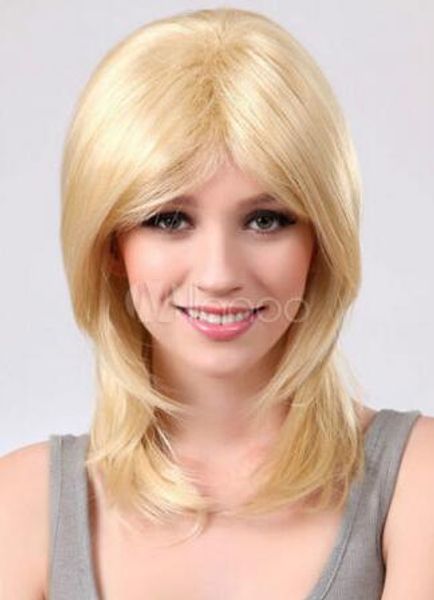 

light blonde gold shoulder length hair wigs synthetic woman's medium wigs, Black;brown