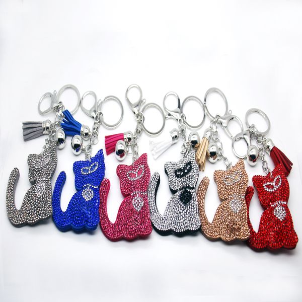 

wholesale latest design animal model pu leather cat keychain with tassel personality keychain, Slivery;golden