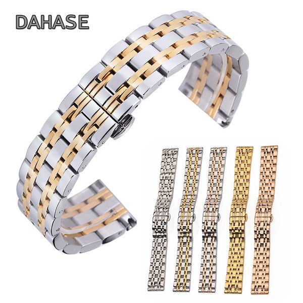 

ol7z 14mm 16mm 18mm 20mm 22mm stainless steel watch band solid butterfly buckle metal wristband strap for smart watch, Black;brown