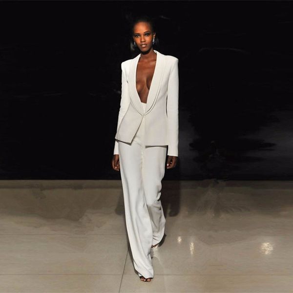 

2 piece set jacket+pants women business suits blazer female office uniform designs ladies formal trouser suit tuxedo custom w67, White;black