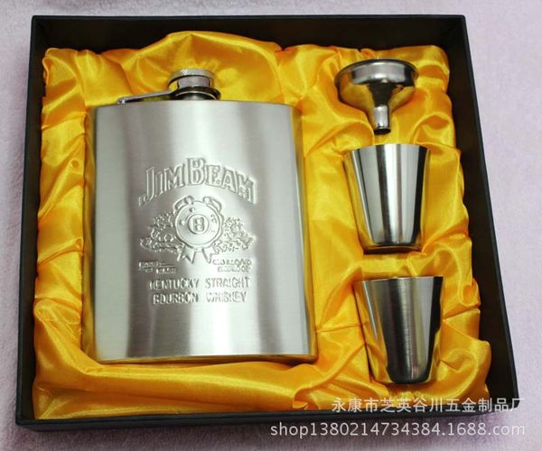 

50 компл. / лот фляга 7 унций портативный нержавеющей стали бутыль бутылка вина подарочная коробка карманный фляга фляга