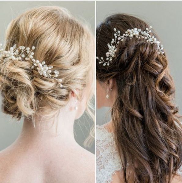 

2pcs bridal crystal pearl flower hair pins wedding party pageant hairpins bridesmaid bride headpiece hair jewelry accessories, Black;brown