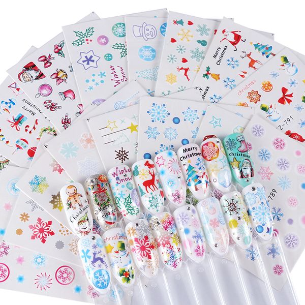 

30pcs christmas water nail sticker decals set elk santa snowflakes decor colorful slider stencil tips manicure sastz779-808, Black