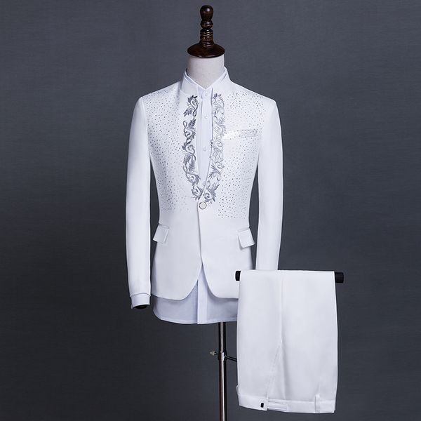

new fashion brand men suits black white sequins wedding slim fit blazers male tuxedo groom suit male prom(jacket+pants, White;black