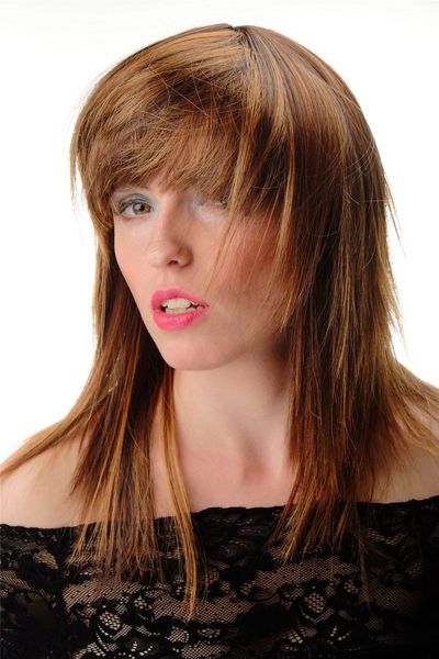 

women's wig cos dark brown synthetic middle long wavy hair wigs, Black;brown