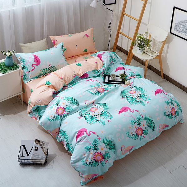 

pink flamingo cartoon lovely bedding sets plants print sheet pillowcase duvet cover 3/4pcs quilt cover sets bedlinen  king