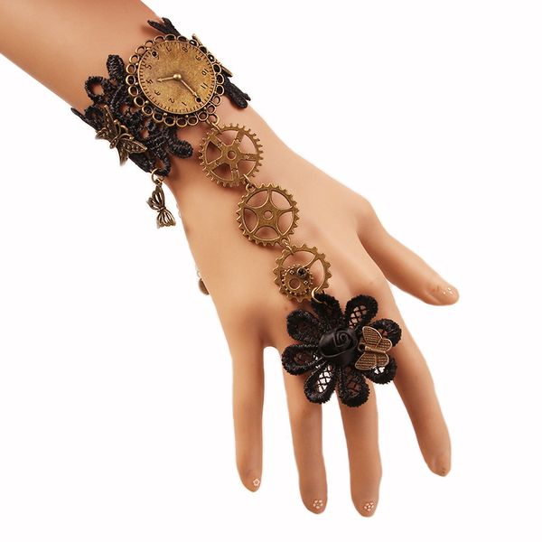 

women retro jewelry lace bracelet gears cuff bracelets gothic steampunk lolita jewelry accessories, Golden;silver