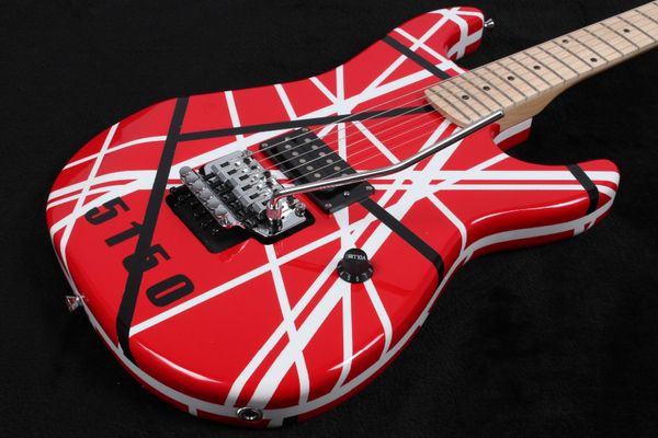 Пользовательские магазин Eddie Van Halen 5150 черная белая полоса красная электрическая гитара Floyd Rose Tremolo мост, клен шею пальца