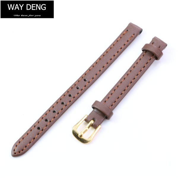 

way deng - women's vintage brown soft faux leather watchbands watch band replacement gold pin buckle strap 8mm, Black;brown