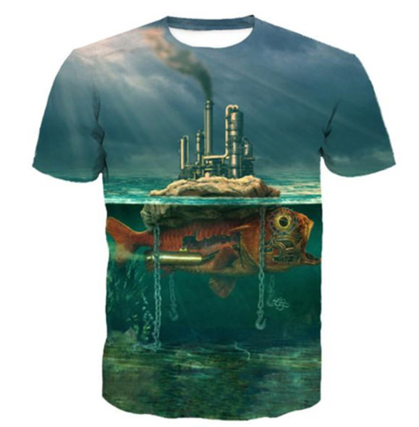 

fashion fisherman t-shirt funny fish boat landscape 3d printed women/men short sleeve t-shirt casual k327, White;black