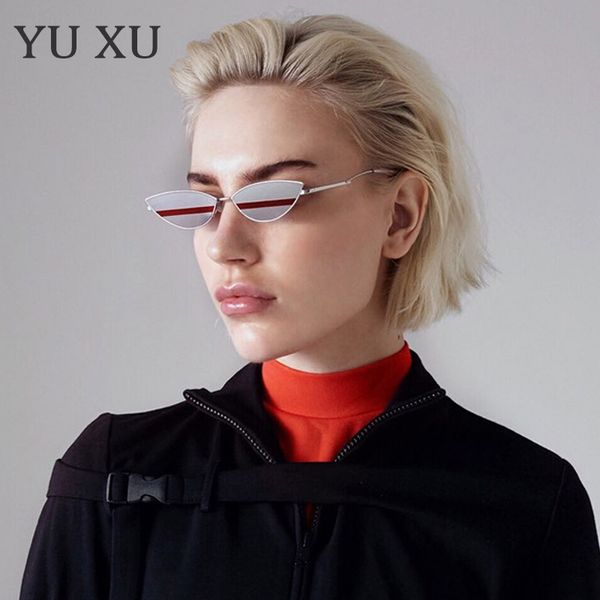 

yu xu two-tone cat eye sunglasses women fashion avant-garde color matching sunglasses men metal frame designer sunglasses h101, White;black