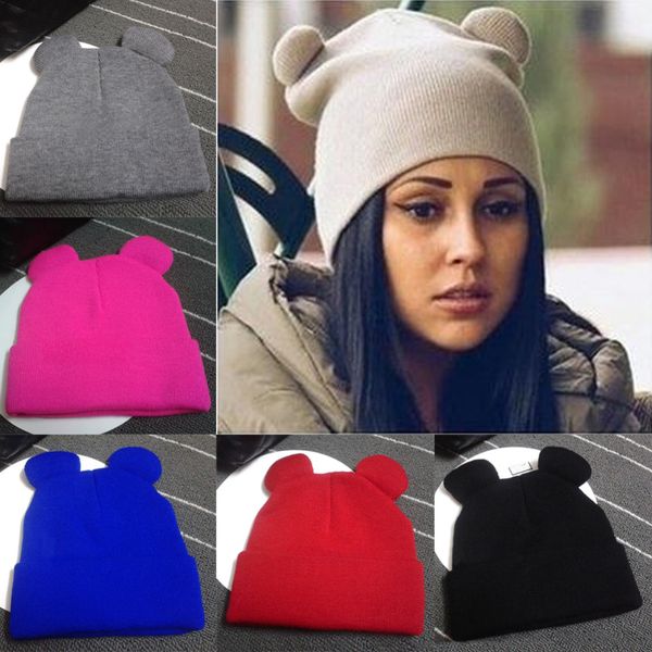 

fashion women winter warm knitted hat cat's ears women's hat knitted caps casual female beanies hip-hop skullies solid color y1, Blue;gray