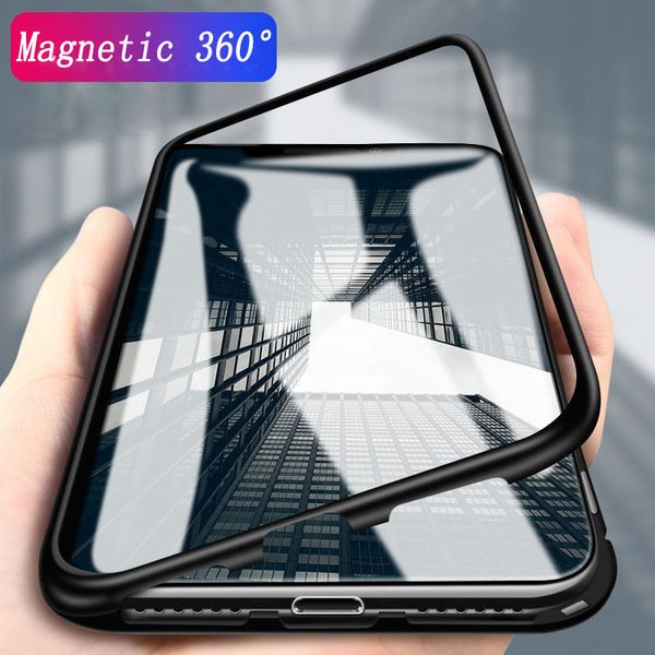 

Magnetic Adsorption Metal Phone Case for iP Xr Xs Max X 8 Plus Full Coverage Aluminum Alloy Frame with Tempered Glass Back Cover 100pcs
