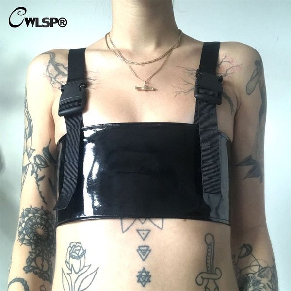 

cwlsp 2018 new pu leather tanks for woman crop backless lingerie camis lady bra 2 color sleeveless qz2938, White