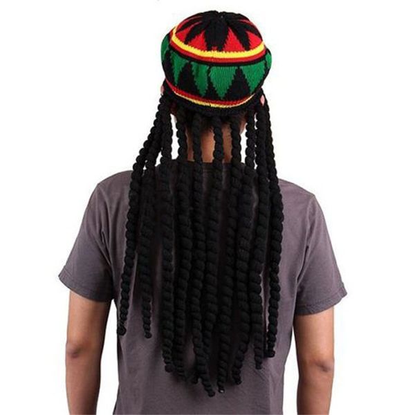 

2016 men women jamican rasta hat dreadlocks wig bob marley caribbean fancy dress prop knitted beanie hat