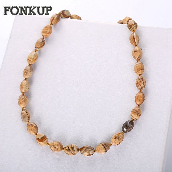 

forkup picture stone necklace women clavicle chain hyperbole party jewelry creativity round bead chain hand made beadwork woven, Silver