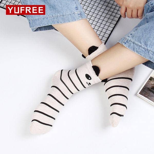 

yucute cartoon socks women 2018 panda cotton short funny socks happy female fashion stripe sox meias calcetines, Black;white