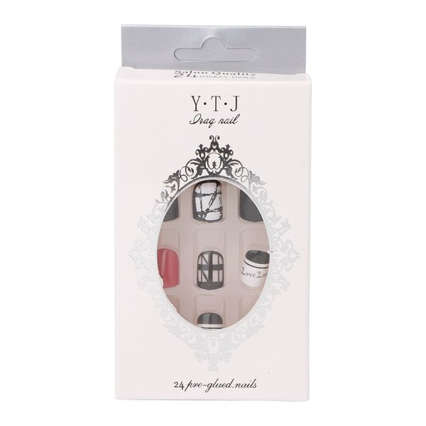 

24pcs acrylic design false french nails full nail tips fake art cover manicure, Black