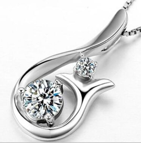 Pingente de diamante Colar de Moda Cubic Zircon 925 Sterling Silver Banhado A Pequena Sereia Colar De Pingente Para Festa de Casamento Das Mulheres Jóias