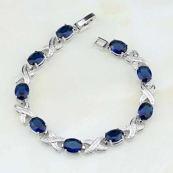 

925 sterling silver jewelry blue zircon white cz chain& link charm bracelets for women gifts box& s100, Golden;silver