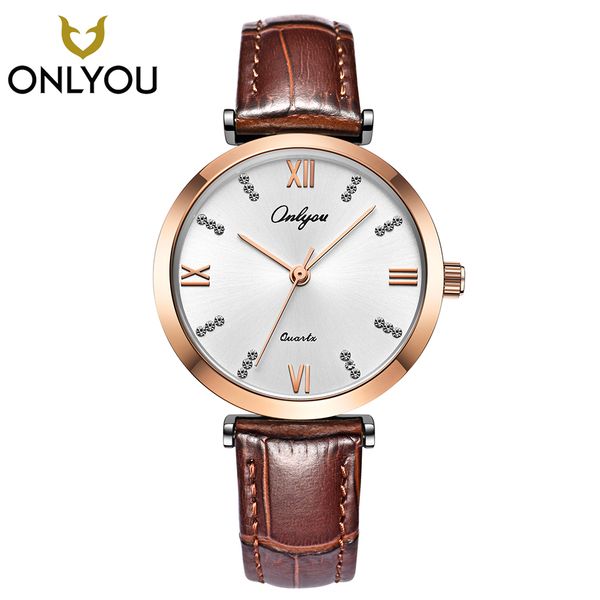 

onlyou fashion diamond women watches genuine leather quartz watch ladies elegant wristwatch luxury rhinestone jewelry clock, Slivery;brown