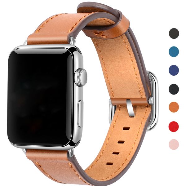 

leather watch band 38mm 42mm black brown red replacement strap series 1&2&3 sport